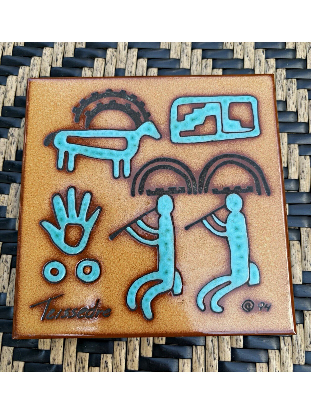Cleo Teissedre Handmade Decorative 6x6 Ceramic Wall Tile 1994 Horses Brown